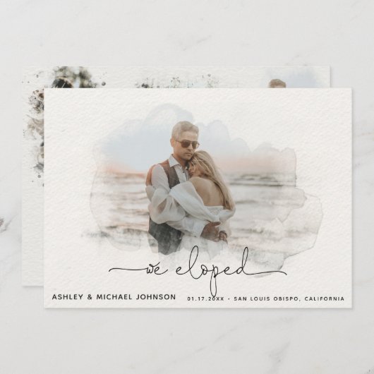 Faire-part Nous avons Eloped Script 4 Mariage photo Faire-par (Devant / Derrière)