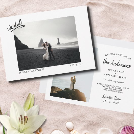Faire-part Nous Avons Fait Plage Juste Marié Elopement Photo
