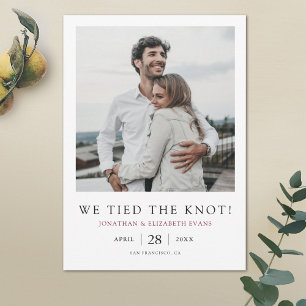 Faire-part Nous avons lié le Mariage d'Elopement photo modern