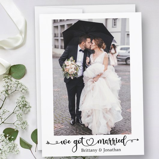 Faire-part Nous Avons Marié Calligraphie Heart Photo Mariage