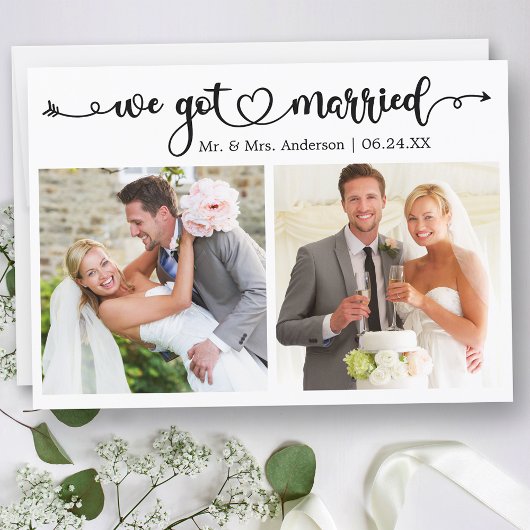 Faire-part Nous avons marié Calligraphy Heart 2 Mariage photo