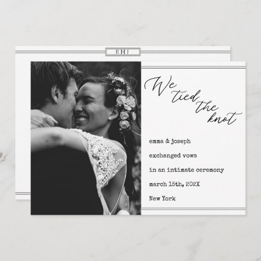 Faire-part "Nous avons noué le noeud" Mariage News élégant cl (Devant / Derrière)