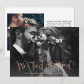 Faire-part Nous avons noué le nœud Rose Gold Écriture Photo E (Devant / Derrière)