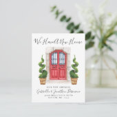 Faire-part Nous Avons Une Nouvelle Maison Porte Rouge Aquarel (Debout devant)