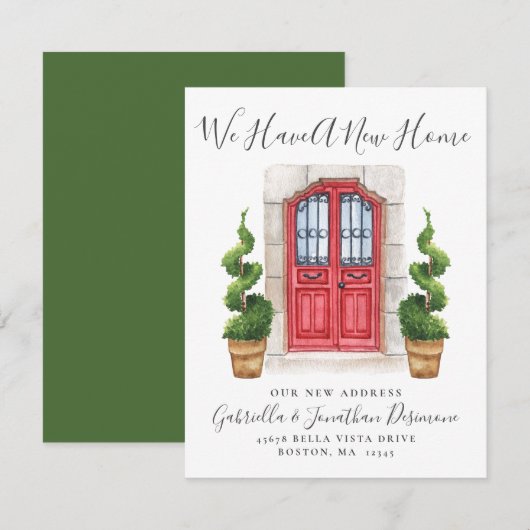 Faire-part Nous Avons Une Nouvelle Maison Porte Rouge Aquarel (Devant / Derrière)