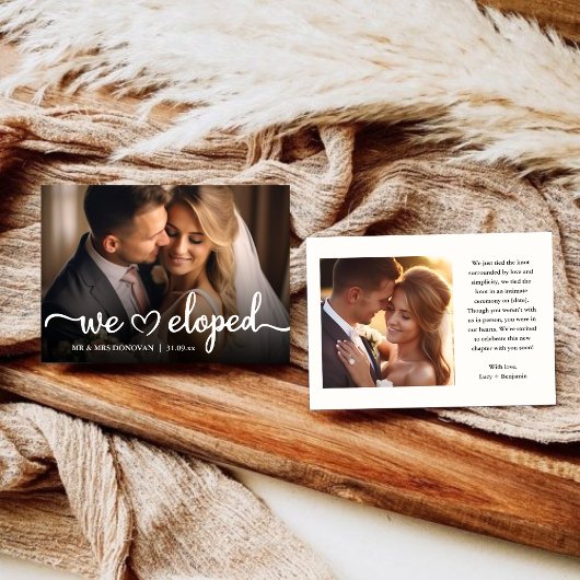 Faire-part Nous nous sommes enfuis - Écriture élégante - Phot