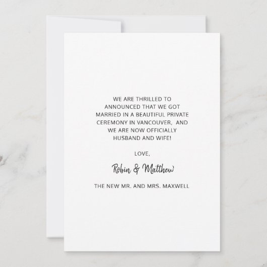 Faire-part Nous Nous Sommes Mariés, Élégant Mariage Photo Scr (Dos)