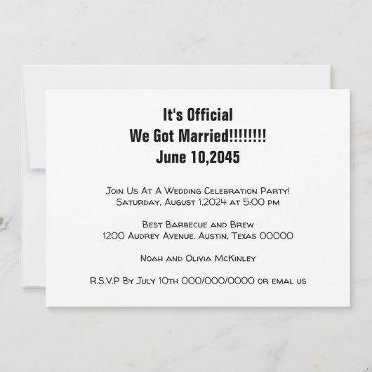 Faire-part Nous nous sommes mariés en toute intimité Photo de (Dos)