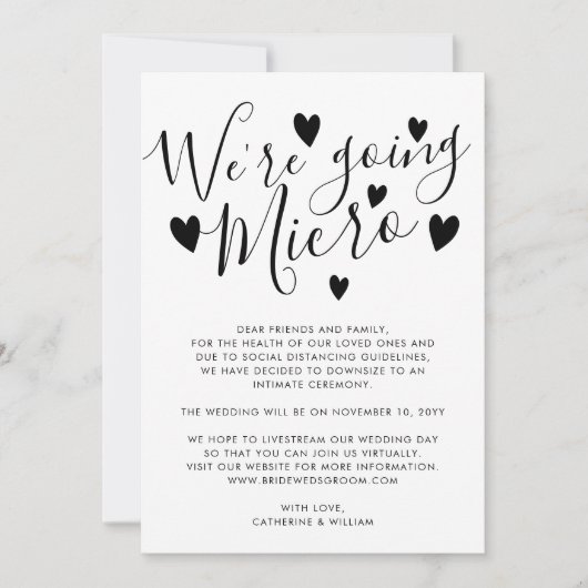 Faire-part Nous Passons à un Micro Mariage Petit Réduction de (Devant)