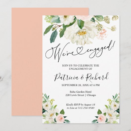 Faire-part Nous sommes engagés Floral Engagement Party Invita (Devant / Derrière)