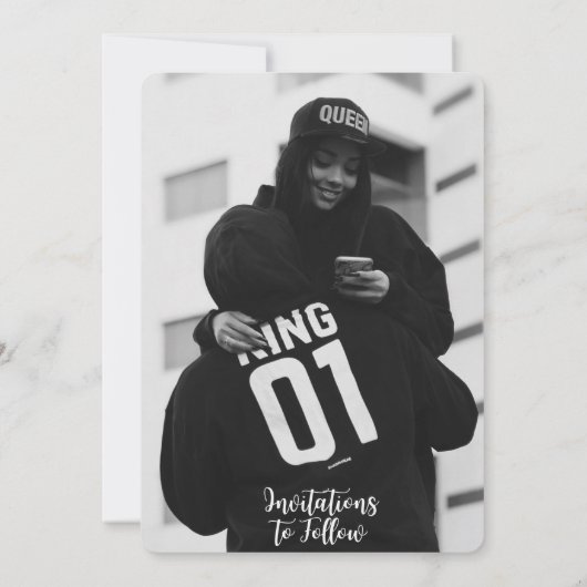 Faire-part Nous sommes engagés|Moderne Deux Photos Élégant (Dos)