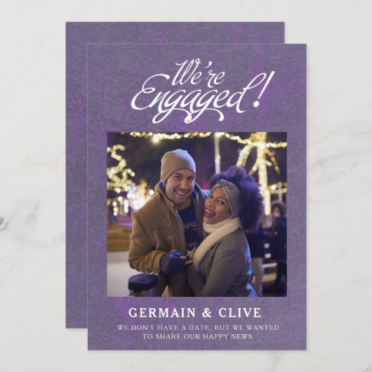 Faire-part Nous sommes fiancés Photo Violet et Blanc Fiançail (Devant / Derrière)