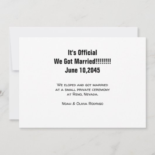 Faire-part Nous sommes mariés en fuite Mariage moderne Photo (Dos)