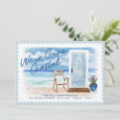 Faire-part Nous sommes partis sur la plage d'aquarelle de la  (Debout devant)