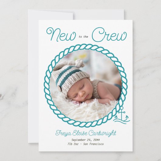 Faire-part Nouveau à l'équipage 2 photo Turquoise Ancre nauti (Devant)