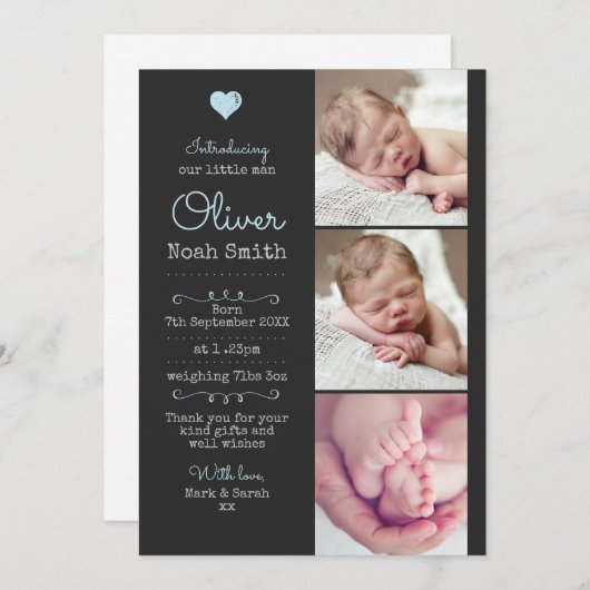 Faire-part Nouveau bébé faire-part/carte de remerciements A5 (Devant / Derrière)