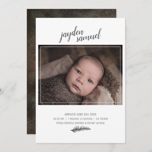 Faire-part Nouveau bébé garçon photo naissance (Devant / Derrière)