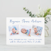 Faire-part Nouveau bébé moderne 3 photo Collage bleu naissanc (Debout devant)