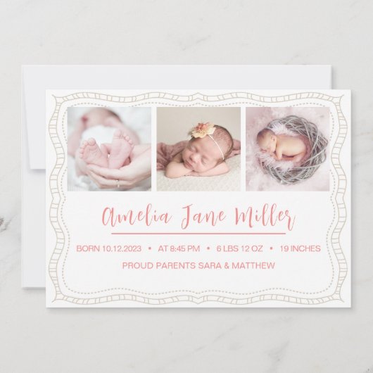 Faire-part Nouveau bébé nouveau-né Fille natalité Statistique (Dos)