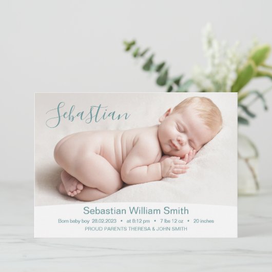 Faire-part Nouveau bébé nouveau-né garçon natalité Statistiqu (Debout devant)