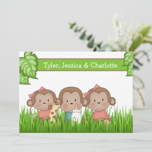 Faire-part Nouveau Bébé Triplet Deux Filles Et Garçon Mignonn (Debout devant)