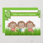 Faire-part Nouveau Bébé Triplet Deux Filles Et Garçon Mignonn (Devant / Derrière)