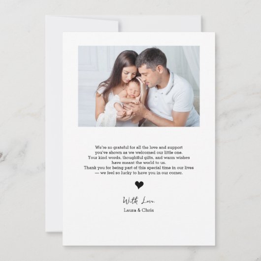 Faire-part Nouveau Coeur photo bébé Naissance moderne (Dos)