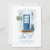 Faire-part Nouveau domicile | Ferme Porte d'aquarelle bleu Co (Devant)
