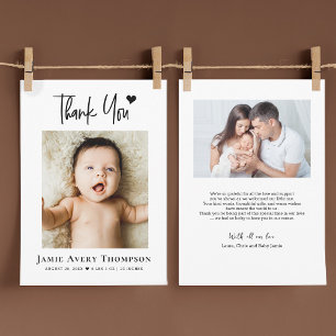 Faire-part Nouveau Merci photo bébé Nouveau Coeur moderne nai