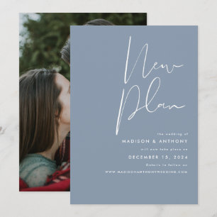 Faire-part Nouveau Plan de Mariage Minimaliste Photo Bleu Pou