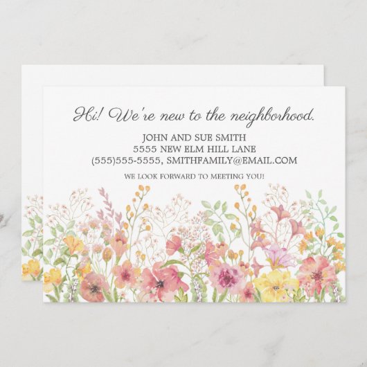 Faire-part Nouveau voisin Introduction s rose jaune floral (Devant / Derrière)
