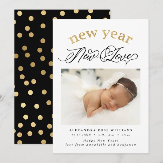 Faire-part Nouvel an Nouvel amour Photo de naissance (Devant / Derrière)