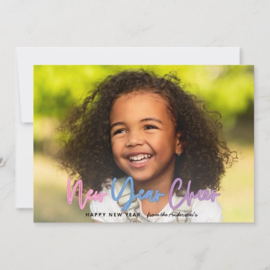Faire-part Nouvel an photo brillant moderne coloré néon (Devant)