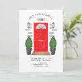 Faire-part Nouvel aquarelle de porte rouge d'adresse (Debout devant)