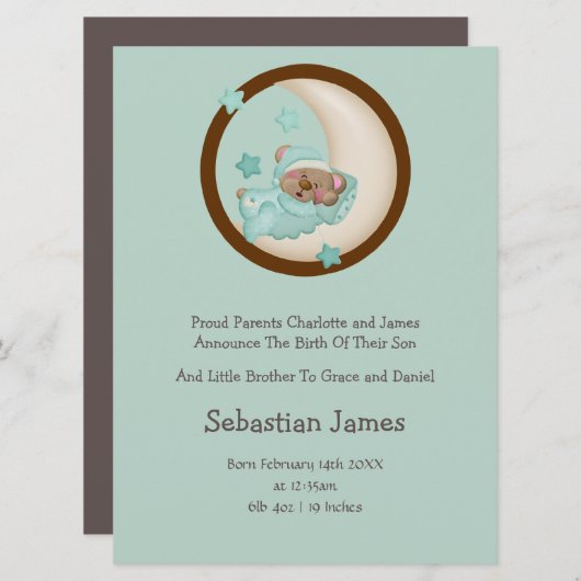 Faire-part Nouvel ours dormant (Devant / Derrière)