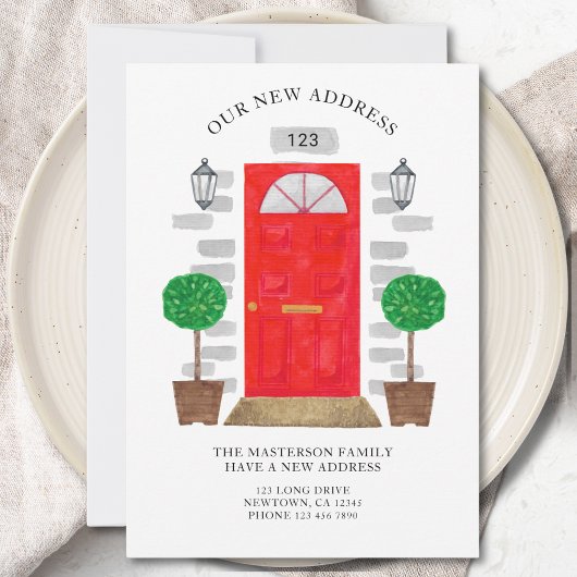 Faire-part Nouvelle adresse Aquarelle Porte rouge