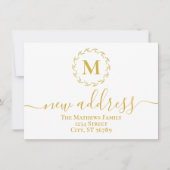 Faire-part Nouvelle adresse Monogramme Botanique Or (Devant)