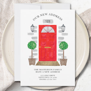 Faire-part Nouvelle adresse Porte aquarelle rouge
