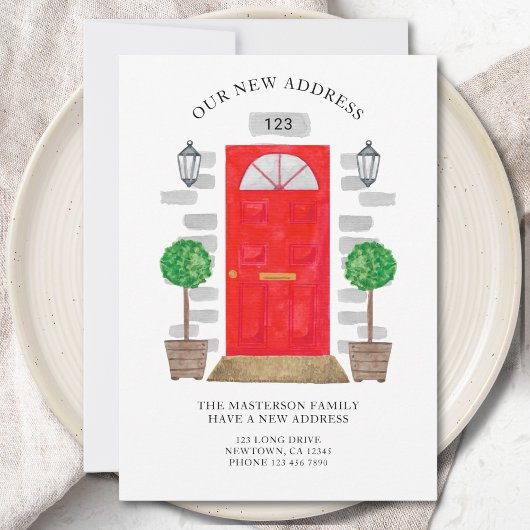 Faire-part Nouvelle adresse Porte aquarelle rouge