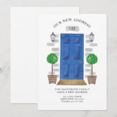 Faire-part Nouvelle adresse Porte d'aquarelle bleue (Devant / Derrière)
