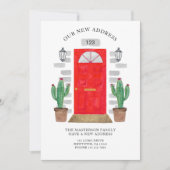 Faire-part Nouvelle adresse Porte rouge Aquarelle Cactus (Devant)