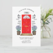 Faire-part Nouvelle adresse Porte rouge Aquarelle Lavande (Debout devant)