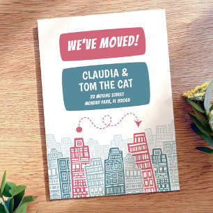 Faire-part Nouvelle adresse rose et turquoise, ville de dessi