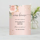 Faire-part Nouvelle adresse rose or floral eucalyptus (Debout devant)