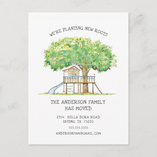 Faire-part Nouvelle carte postale Roots Treehouse Moving Fair (Devant)