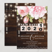 Faire-part Nouvelle Date Mariage Élégant Rustique (Devant / Derrière)