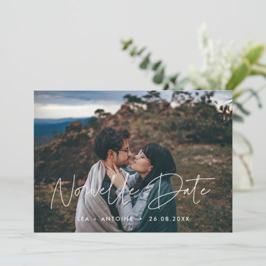 Faire-part Nouvelle date Mariage reporté (Debout devant)