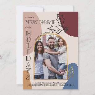 Faire-part Nouvelle maison Photo Holly et Gold Arch Holiday M