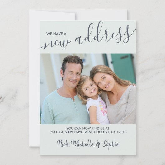 Faire-part Nouvelle photo d'adresse et Elegant Script Mint Mo (Devant)