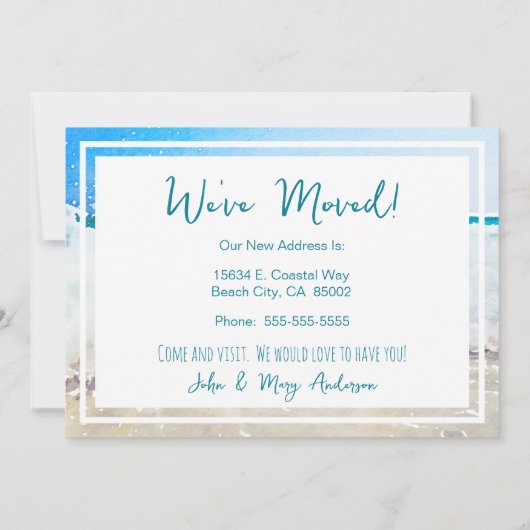 Faire-part Nouvelle Vague Maison Côtière Sur La Plage Aquarel (Dos)